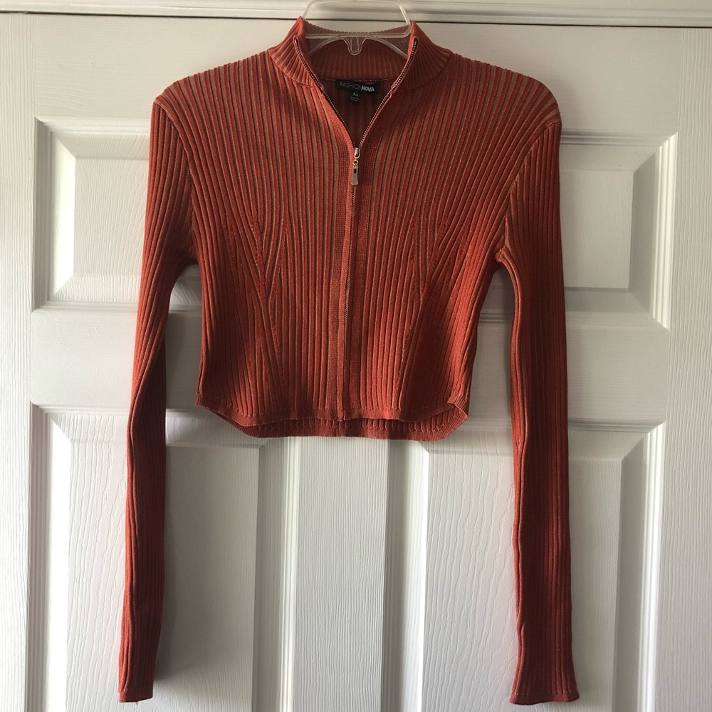 Fashion Nova Cropped Zip Up Sweater Sz M - Picture 2 of 5